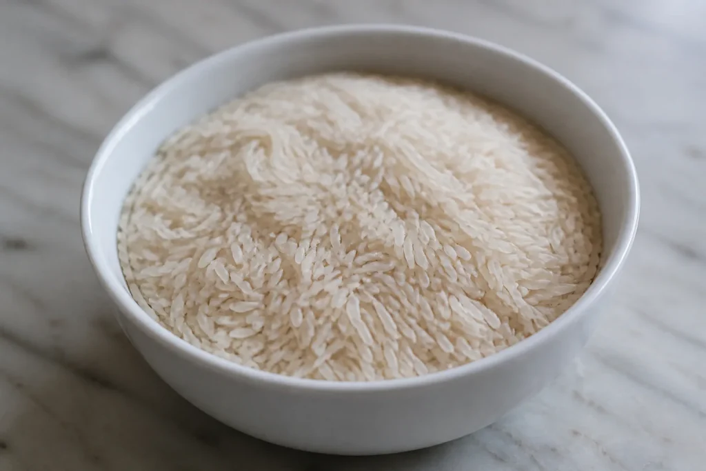 Grains de riz longs dans un bol blanc